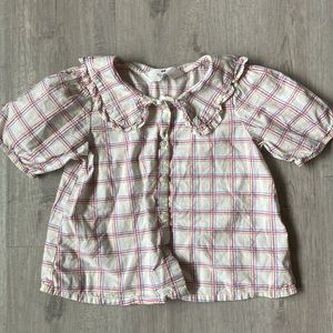 H&M girls pink/blue plaid buttoned blouse top size 6